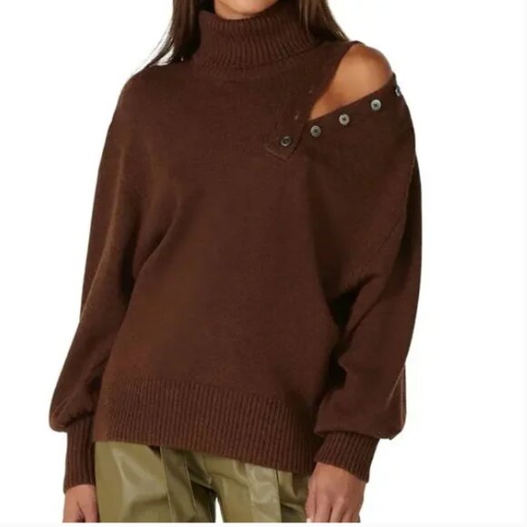 Marissa Webb Collective Button Shoulder Sweater in Maroon Medium - Picture 2 of 12